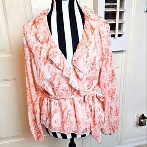 Bar III Floral Ruffle Wrap Top - Orange